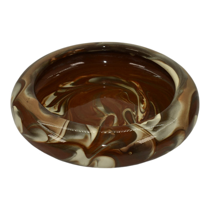 Weller Marbleized 1914 Vintage Art Pottery Brown Swirl Glaze Ceramic Bowl