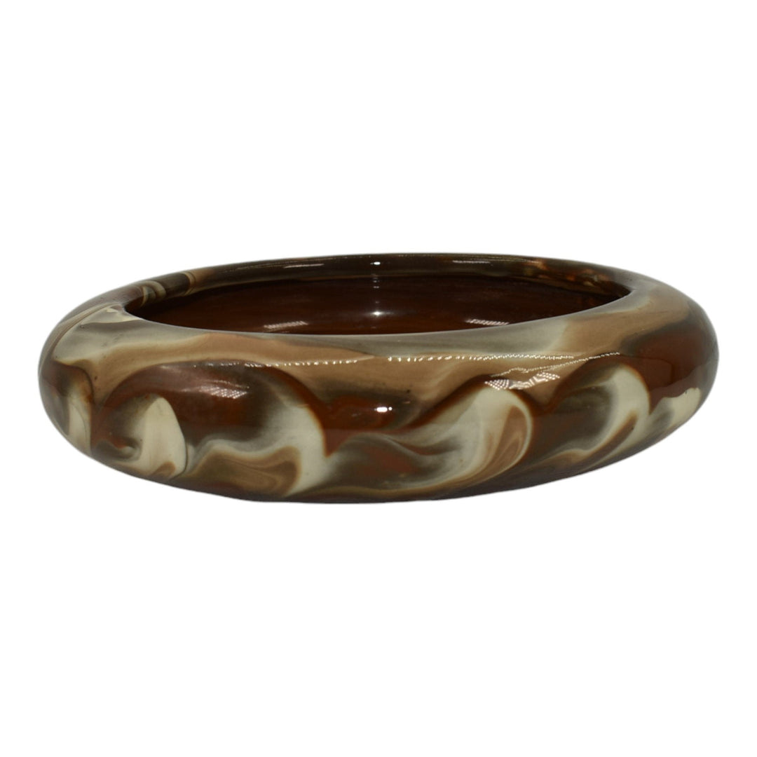 Weller Marbleized 1914 Vintage Art Pottery Brown Swirl Glaze Ceramic Bowl