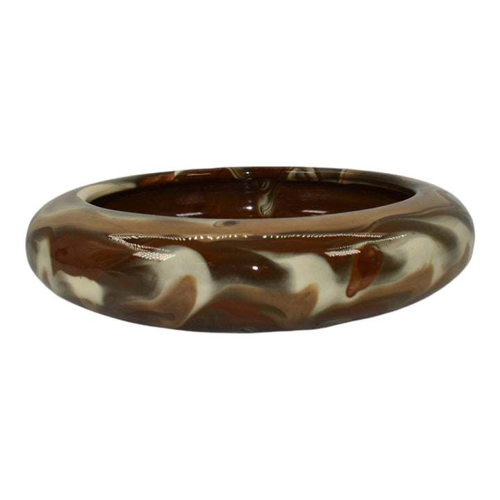 Weller Marbleized 1914 Vintage Art Pottery Brown Swirl Glaze Ceramic Bowl