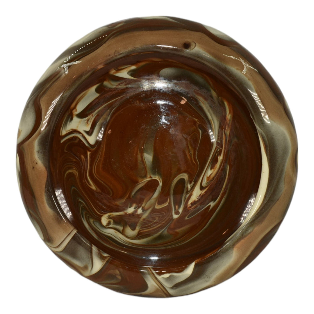 Weller Marbleized 1914 Vintage Art Pottery Brown Swirl Glaze Ceramic Bowl