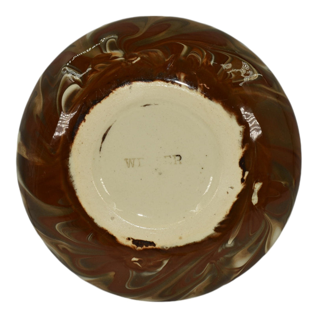 Weller Marbleized 1914 Vintage Art Pottery Brown Swirl Glaze Ceramic Bowl