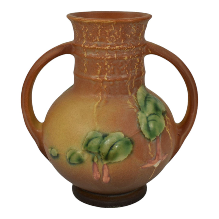 Roseville Fuchsia Brown 1938 Vintage Art Pottery Ceramic Handled Vase 891-6