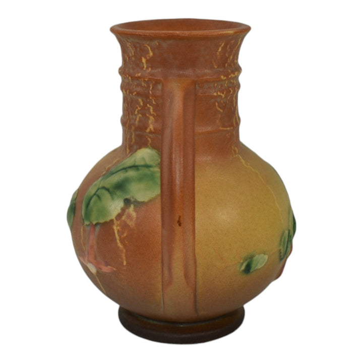 Roseville Fuchsia Brown 1938 Vintage Art Pottery Ceramic Handled Vase 891-6