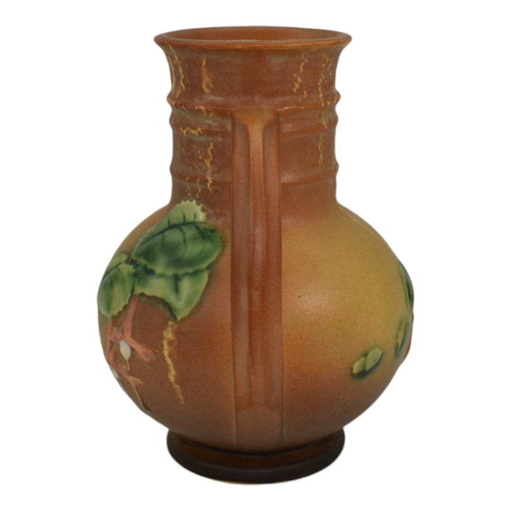 Roseville Fuchsia Brown 1938 Vintage Art Pottery Ceramic Handled Vase 891-6