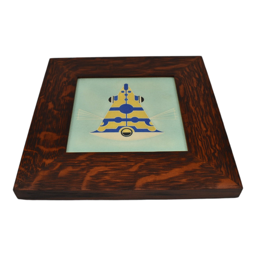 Motawi Tileworks Art Pottery Yellow Blue Cowfish Fish Framed Ceramic Wall Tile