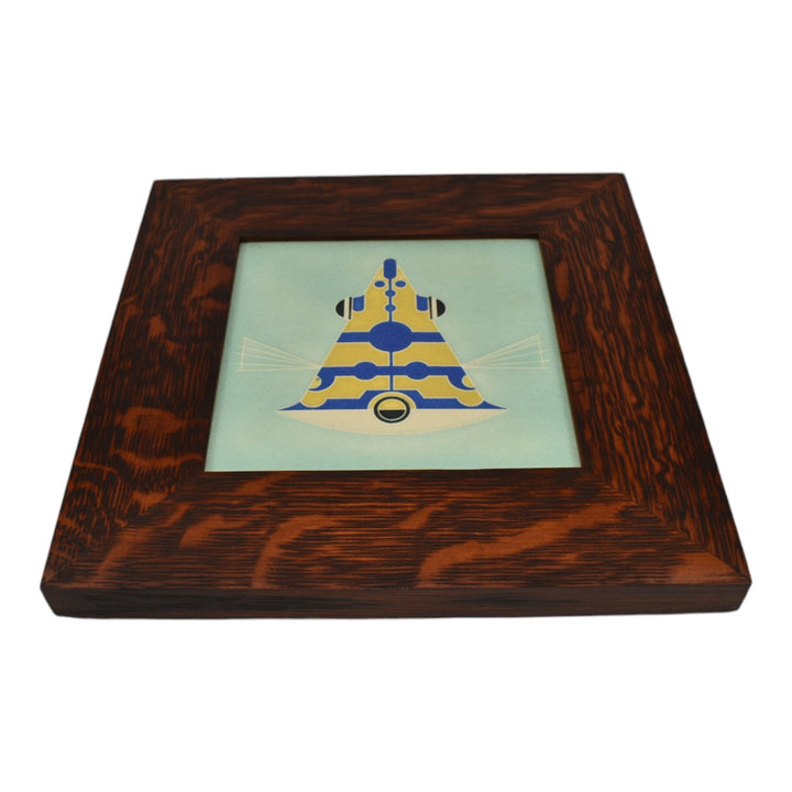 Motawi Tileworks Art Pottery Yellow Blue Cowfish Fish Framed Ceramic Wall Tile
