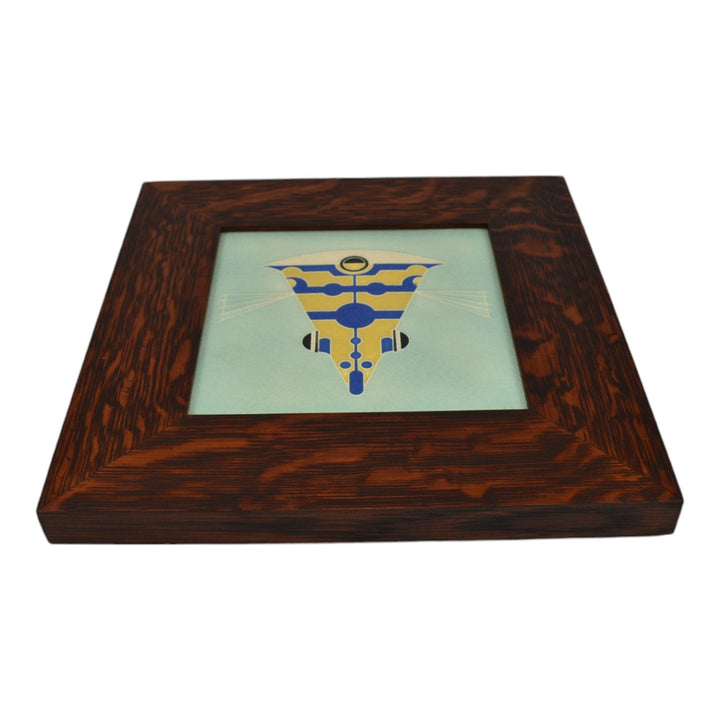 Motawi Tileworks Art Pottery Yellow Blue Cowfish Fish Framed Ceramic Wall Tile