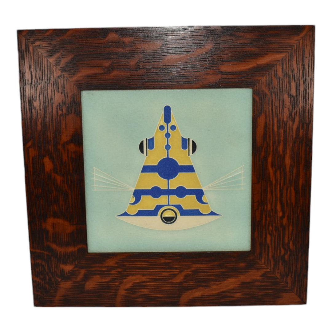 Motawi Tileworks Art Pottery Yellow Blue Cowfish Fish Framed Ceramic Wall Tile