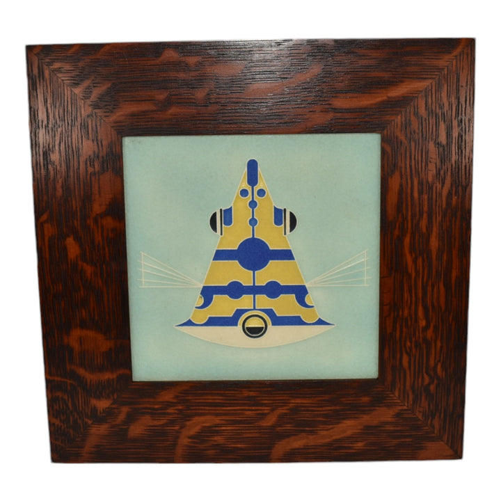 Motawi Tileworks Art Pottery Yellow Blue Cowfish Fish Framed Ceramic Wall Tile