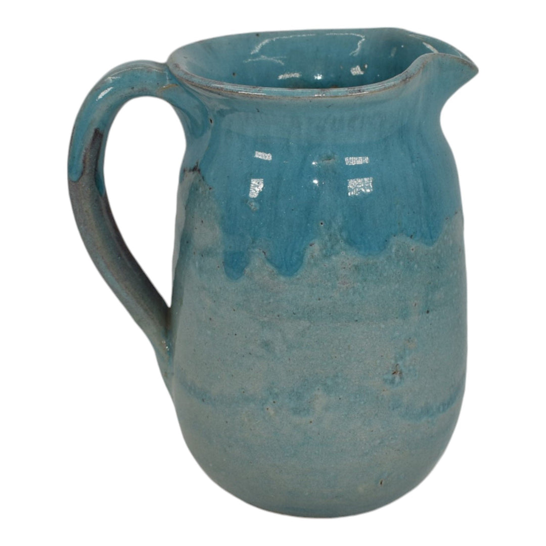 North State Sanford North Carolina Art Pottery Handmade Blue Ceramic Pitcher