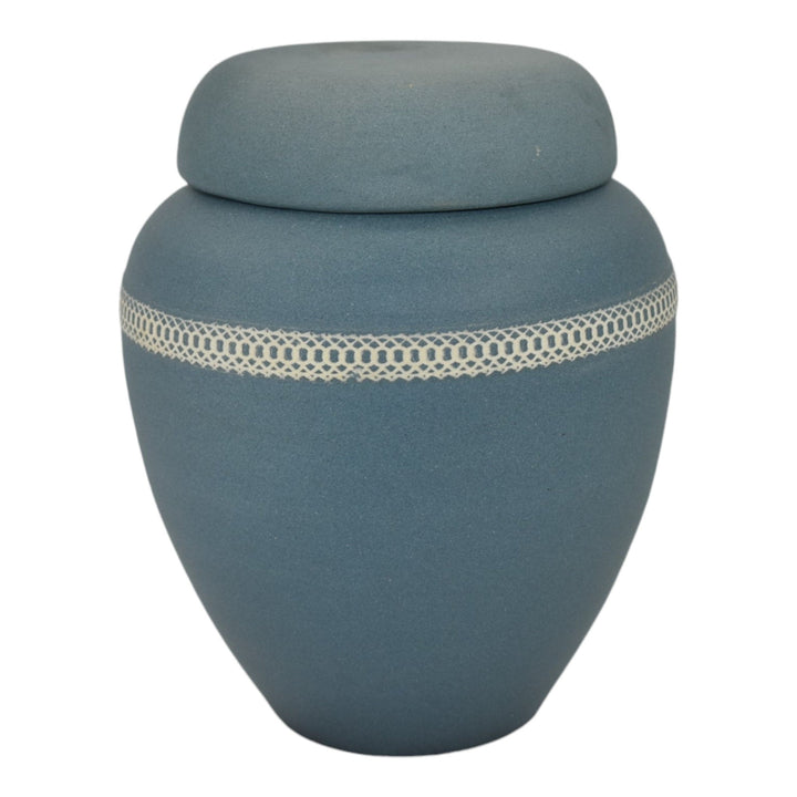 Denver White Colorado Vintage Art Pottery Matte Blue Ceramic Ginger Jar