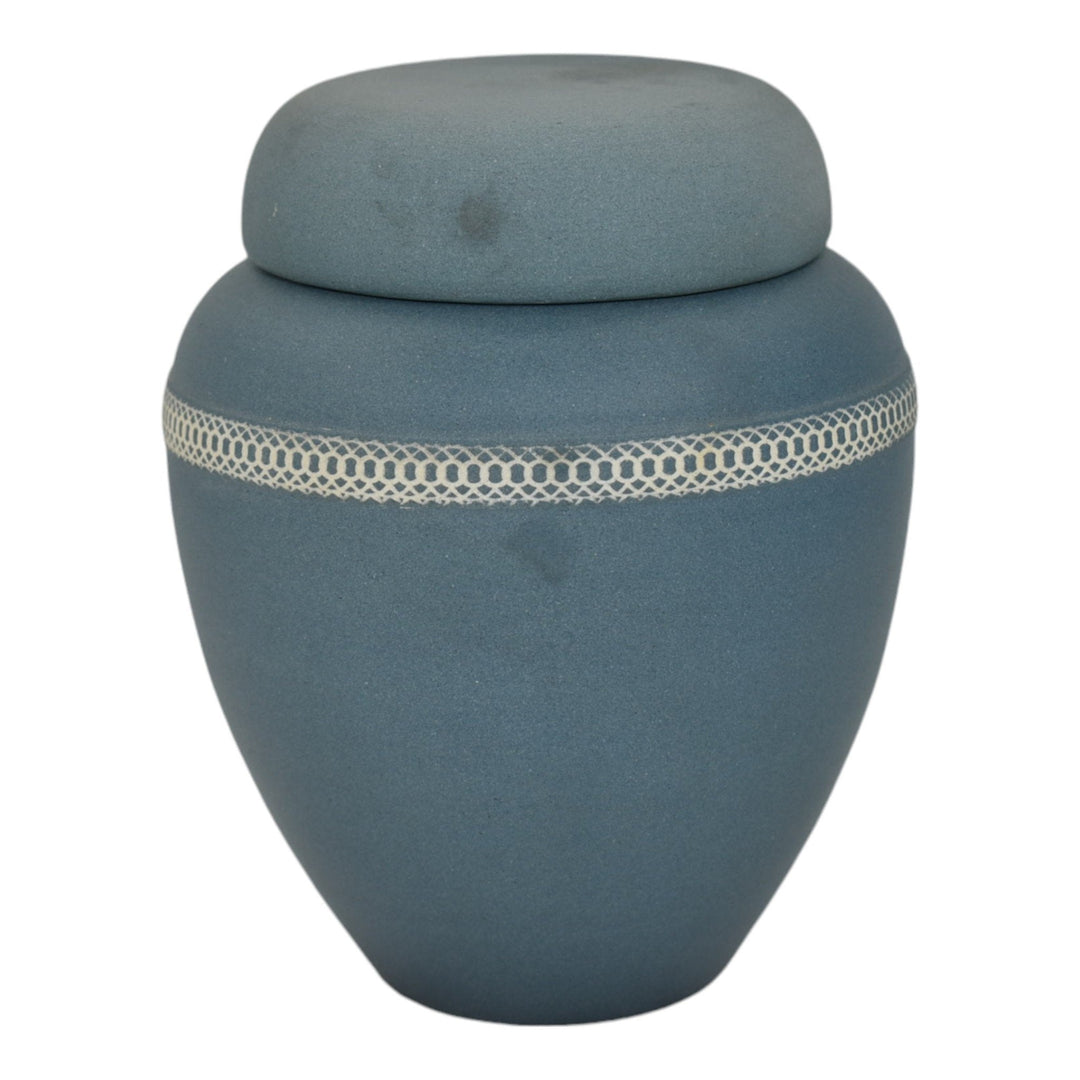 Denver White Colorado Vintage Art Pottery Matte Blue Ceramic Ginger Jar