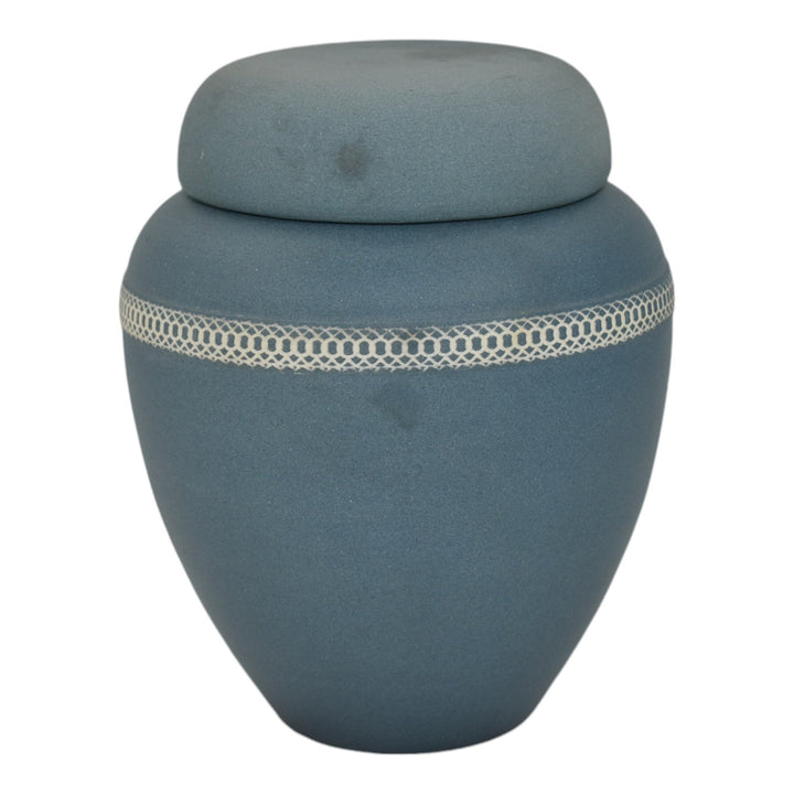 Denver White Colorado Vintage Art Pottery Matte Blue Ceramic Ginger Jar