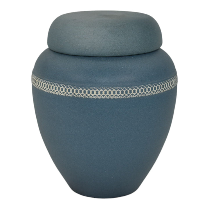 Denver White Colorado Vintage Art Pottery Matte Blue Ceramic Ginger Jar