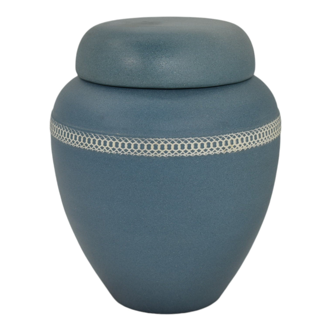 Denver White Colorado Vintage Art Pottery Matte Blue Ceramic Ginger Jar