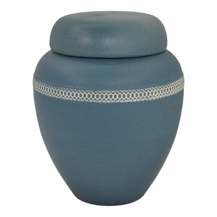Denver White Colorado Vintage Art Pottery Matte Blue Ceramic Ginger Jar