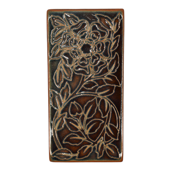 Motawi Tileworks Art Pottery Brown Moonstone Floral Ceramic Wall Art Tile