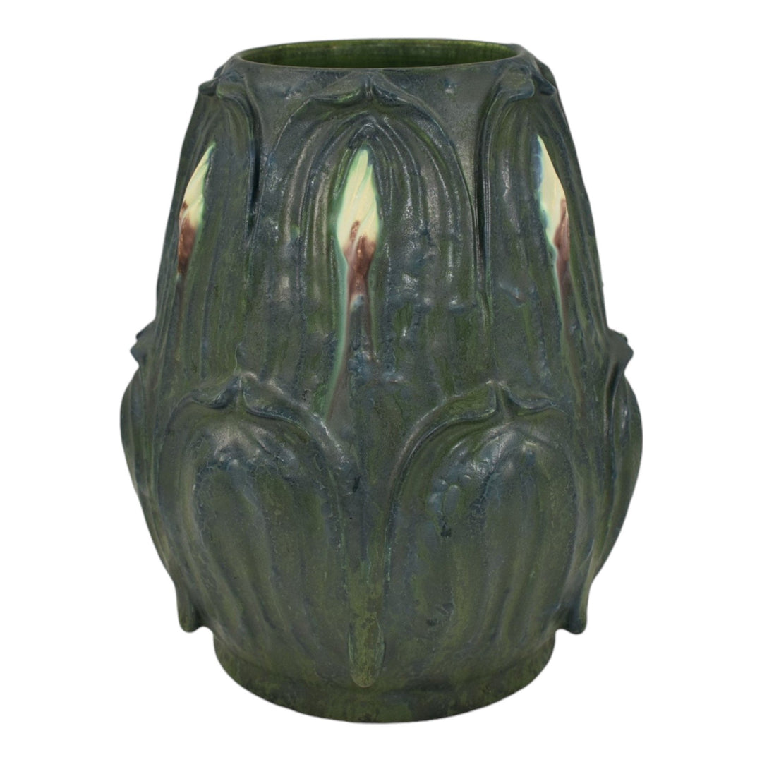 Ephraim Faience 2005 Hand Made Art Pottery Hosta Matte Green Ceramic Vase 245