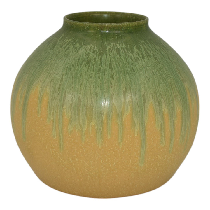 Ephraim Faience 2005 Hand Made Pottery Green Over Yellow Willow Ceramic Vase 532