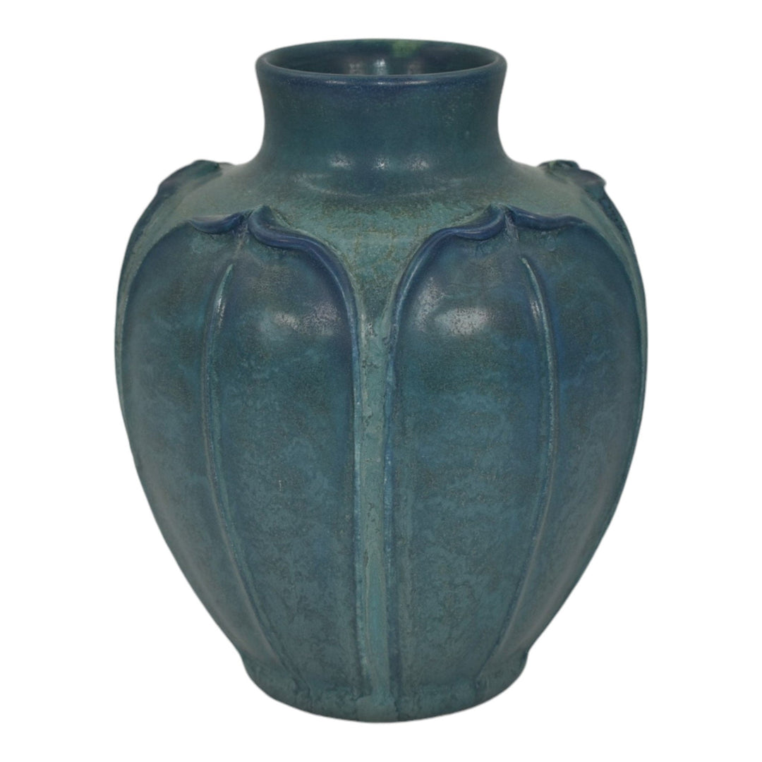 Ephraim Faience 2011 Hand Made Pottery Teal Blue Simple Leaf Ceramic Vase E21