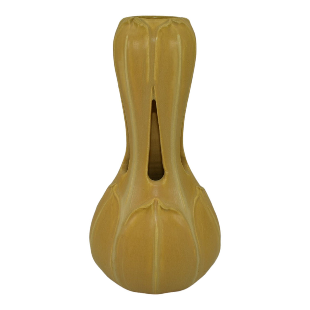 Ephraim Faience 2006 Hand Made Pottery Experimental Yellow Meadowood Vase 624 - Just Art Pottery