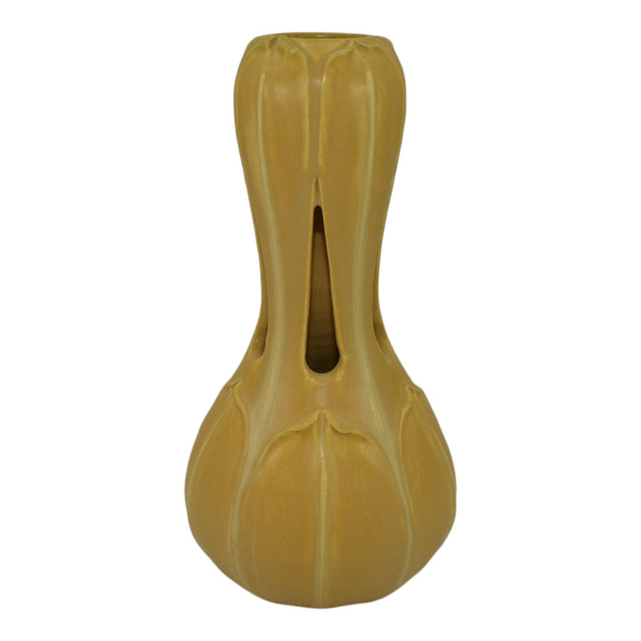Ephraim Faience 2006 Hand Made Pottery Experimental Yellow Meadowood Vase 624 - Just Art Pottery