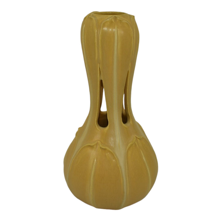 Ephraim Faience 2006 Hand Made Pottery Experimental Yellow Meadowood Vase 624 - Just Art Pottery