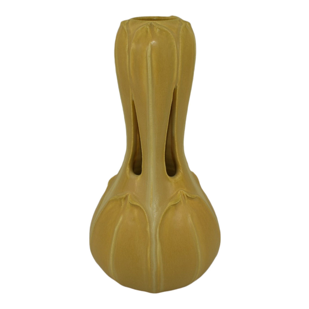 Ephraim Faience 2006 Hand Made Pottery Experimental Yellow Meadowood Vase 624 - Just Art Pottery