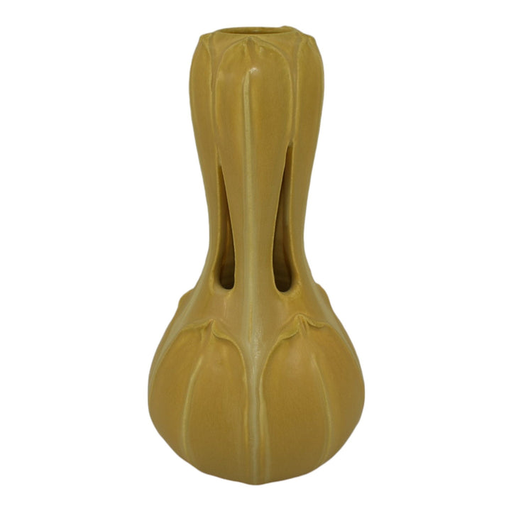Ephraim Faience 2006 Hand Made Pottery Experimental Yellow Meadowood Vase 624 - Just Art Pottery