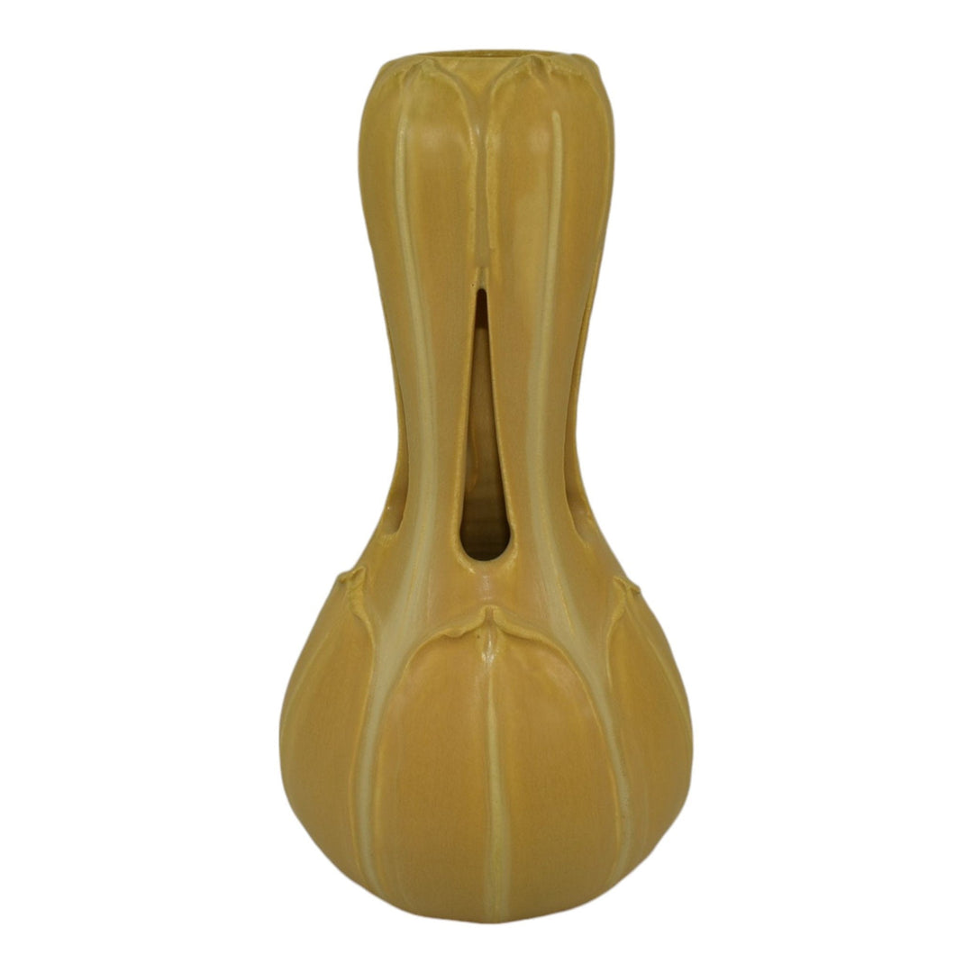 Ephraim Faience 2006 Hand Made Pottery Experimental Yellow Meadowood Vase 624 - Just Art Pottery