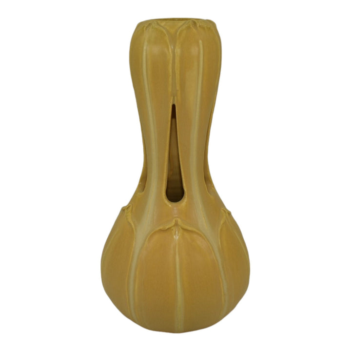 Ephraim Faience 2006 Hand Made Pottery Experimental Yellow Meadowood Vase 624 - Just Art Pottery