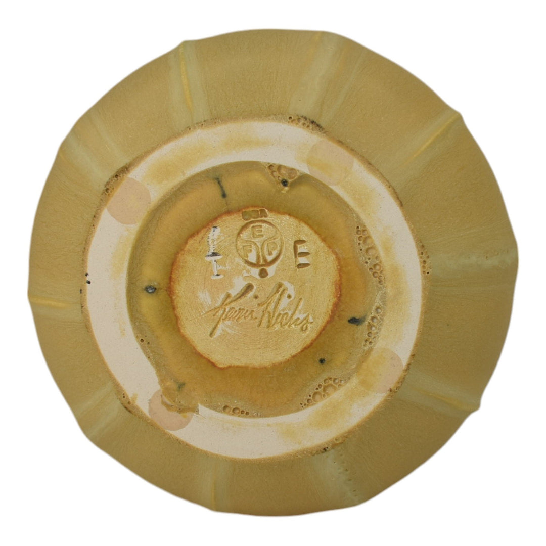 Ephraim Faience 2006 Hand Made Pottery Experimental Yellow Meadowood Vase 624 - Just Art Pottery