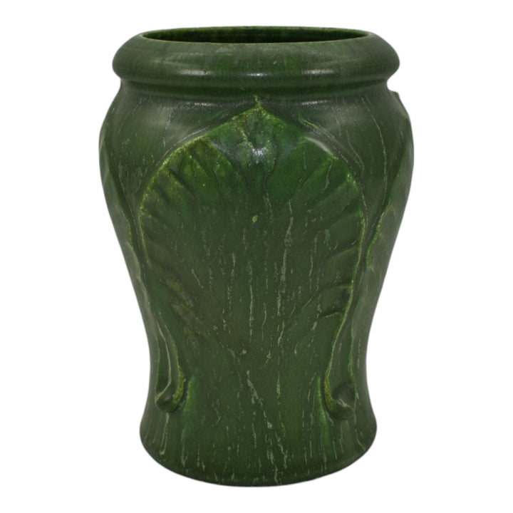 Ephraim Faience 2000 Hand Made Pottery Apple Leaf Matte Green Ceramic Vase 704