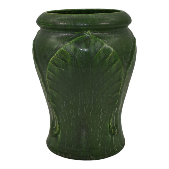 Ephraim Faience 2000 Hand Made Pottery Apple Leaf Matte Green Ceramic Vase 704