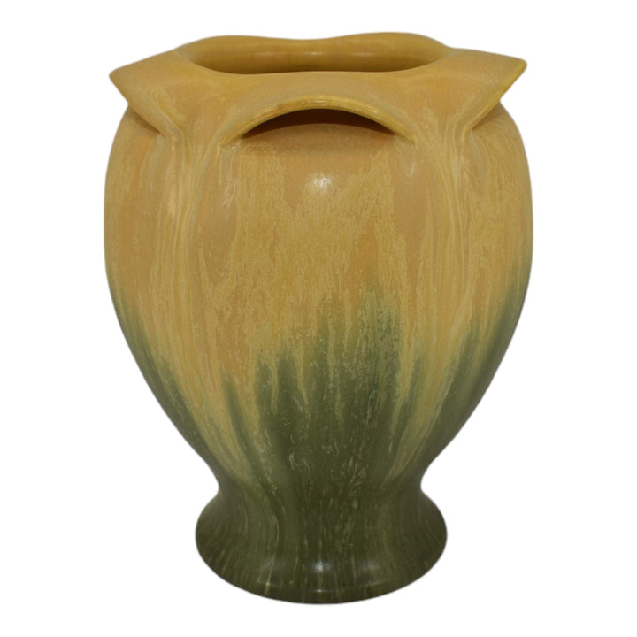 Ephraim Faience 2006 Hand Made Art Pottery Yellow Green Hidden World Vase 605