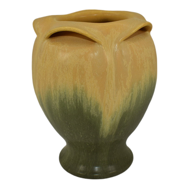 Ephraim Faience 2006 Hand Made Art Pottery Yellow Green Hidden World Vase 605