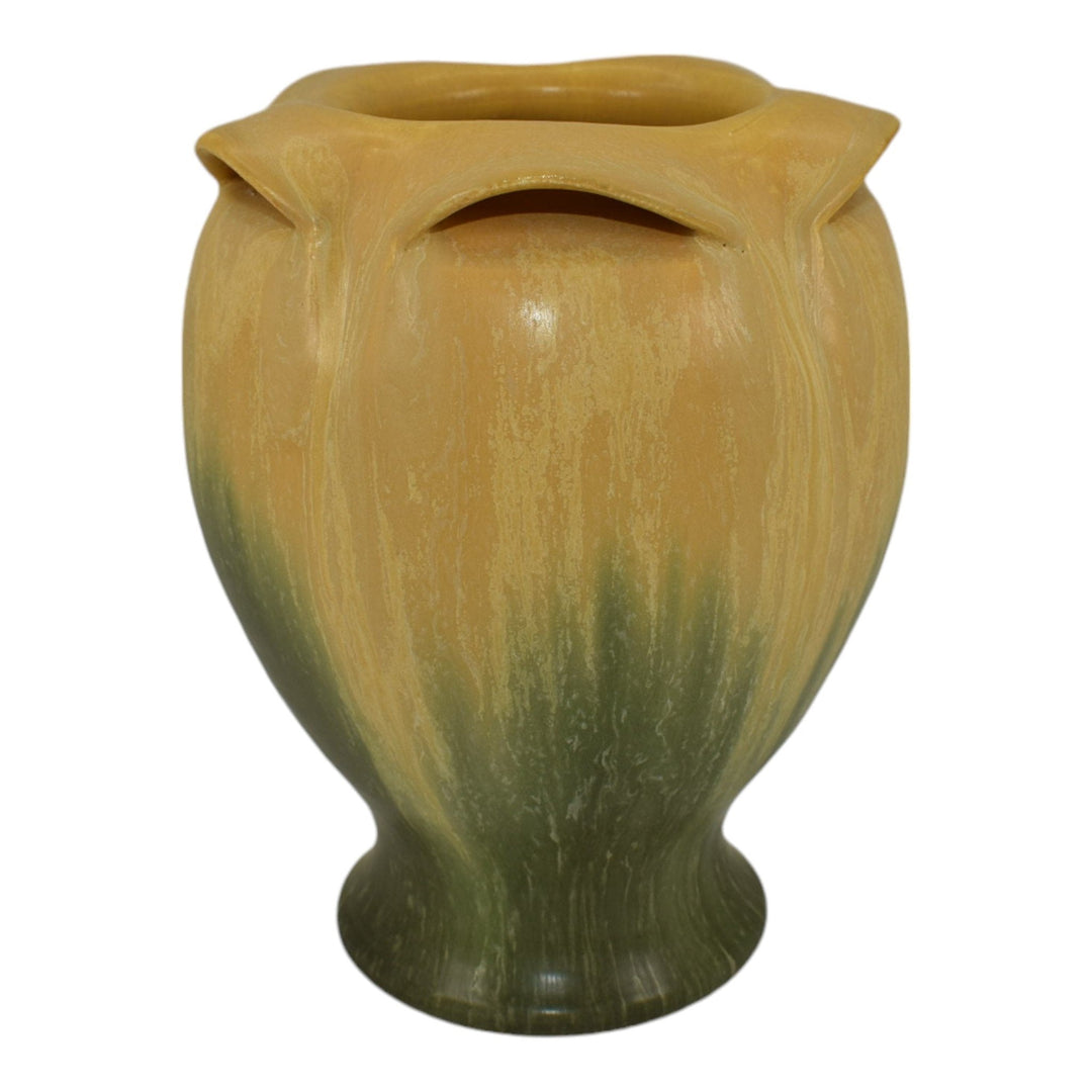 Ephraim Faience 2006 Hand Made Art Pottery Yellow Green Hidden World Vase 605