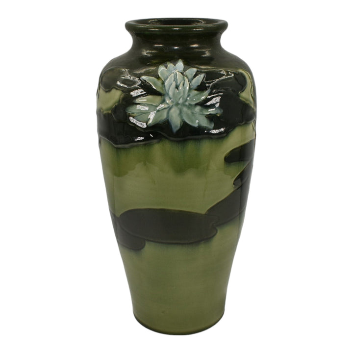 Ephraim Faience 2013 Hand Made Art Pottery Experimental Water Lily Green Vase