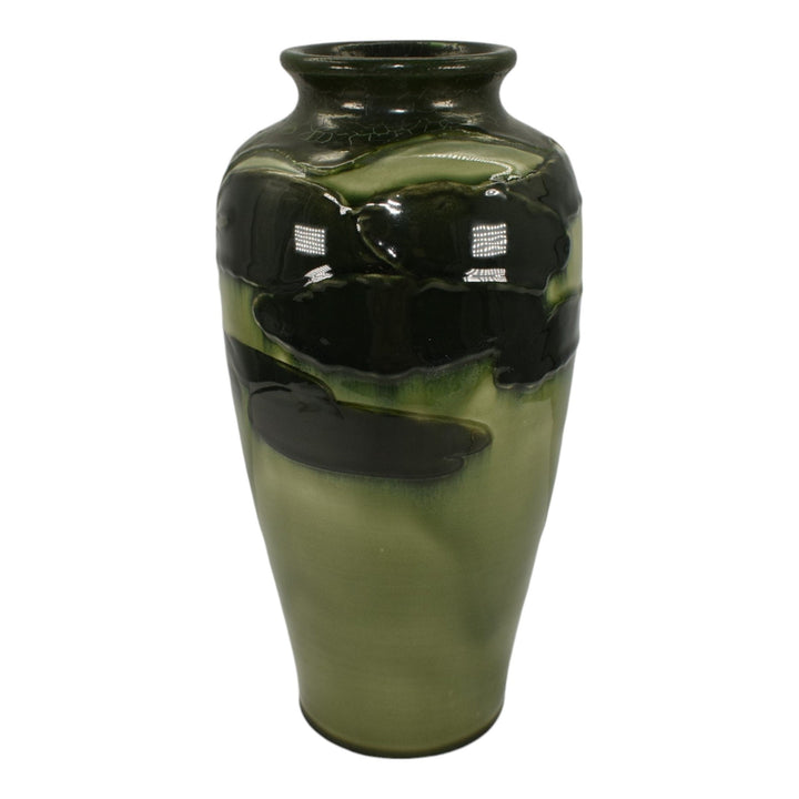 Ephraim Faience 2013 Hand Made Art Pottery Experimental Water Lily Green Vase