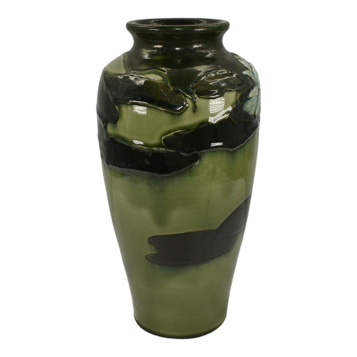 Ephraim Faience 2013 Hand Made Art Pottery Experimental Water Lily Green Vase