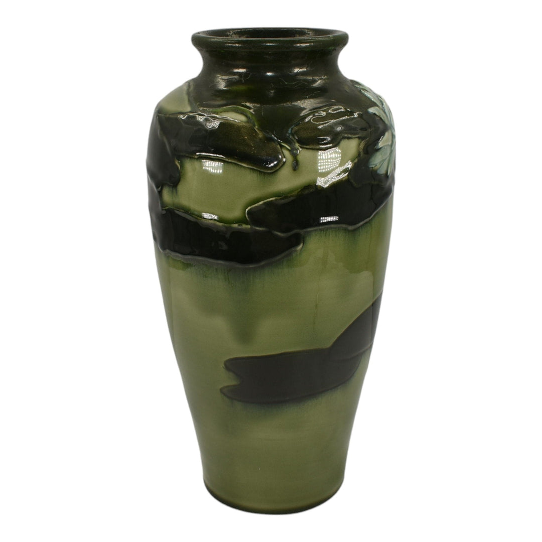 Ephraim Faience 2013 Hand Made Art Pottery Experimental Water Lily Green Vase