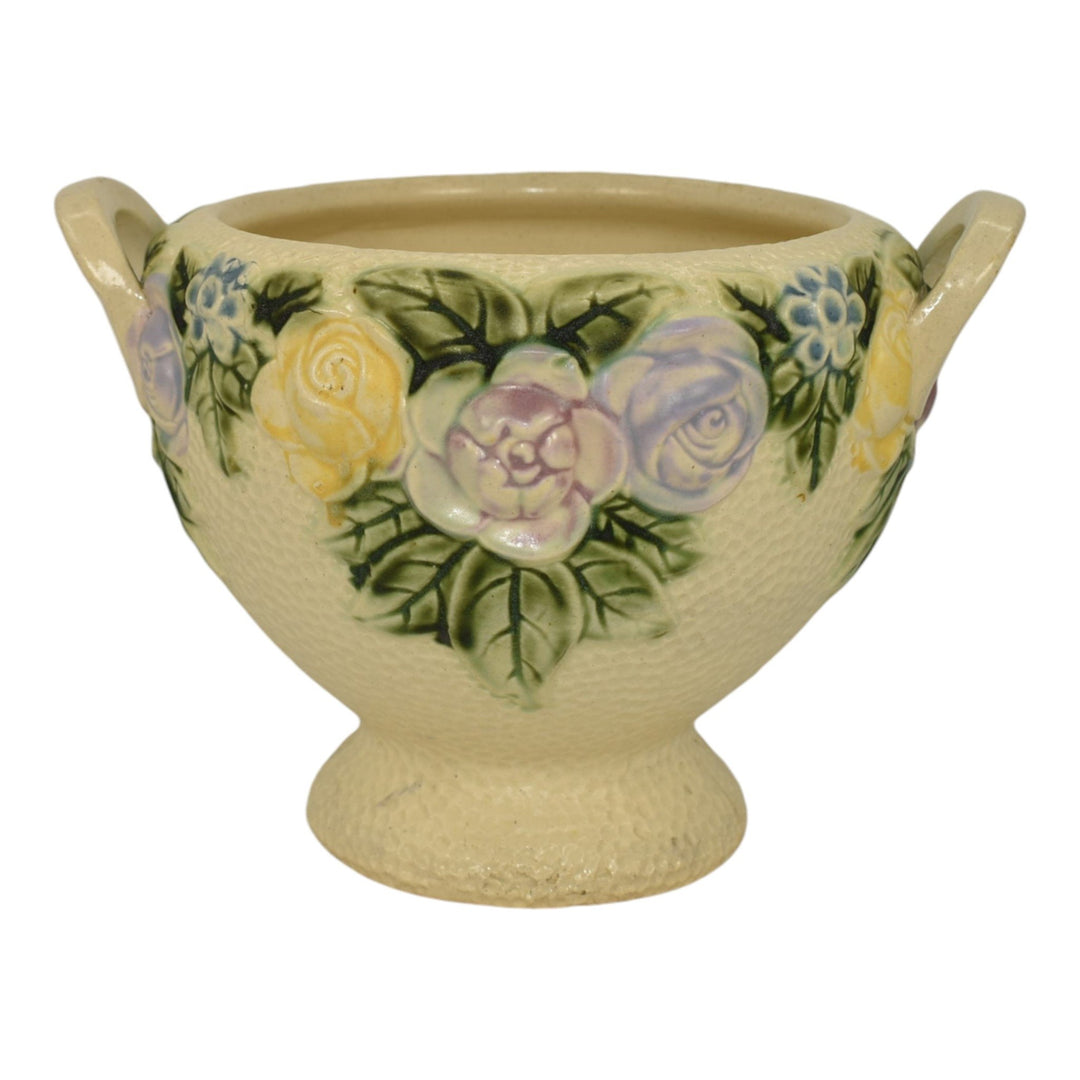 Roseville Rozane 1917 Vintage Art Pottery Floral Ceramic Compote Pedestal Bowl - Just Art Pottery