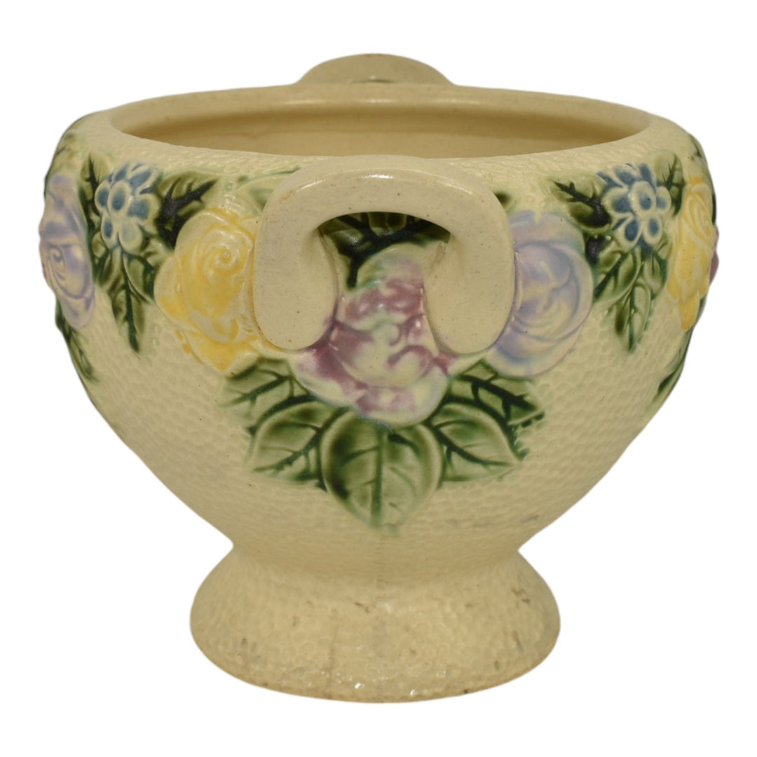Roseville Rozane 1917 Vintage Art Pottery Floral Ceramic Compote Pedestal Bowl - Just Art Pottery