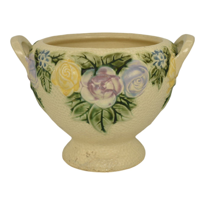 Roseville Rozane 1917 Vintage Art Pottery Floral Ceramic Compote Pedestal Bowl - Just Art Pottery