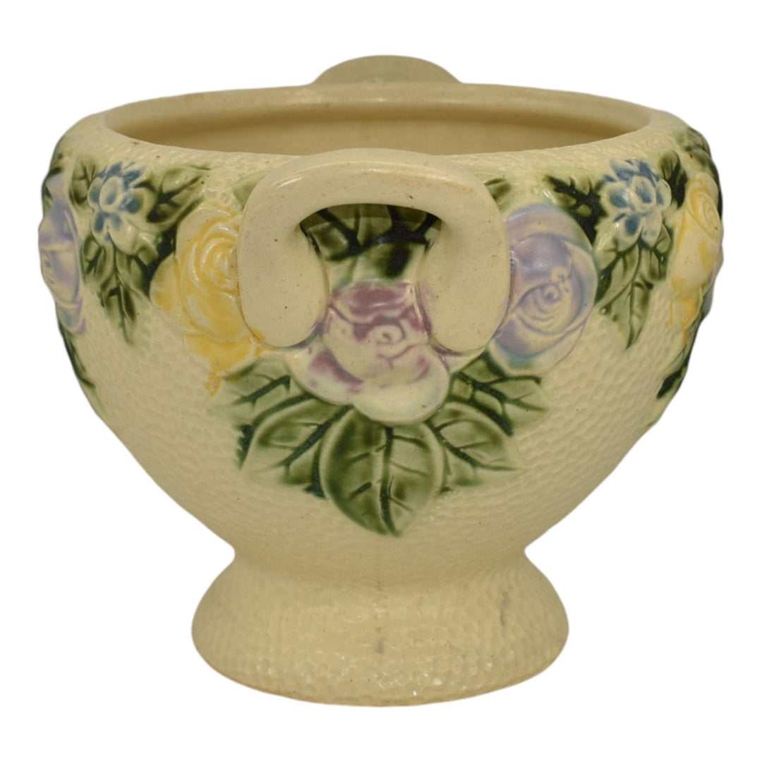 Roseville Rozane 1917 Vintage Art Pottery Floral Ceramic Compote Pedestal Bowl - Just Art Pottery