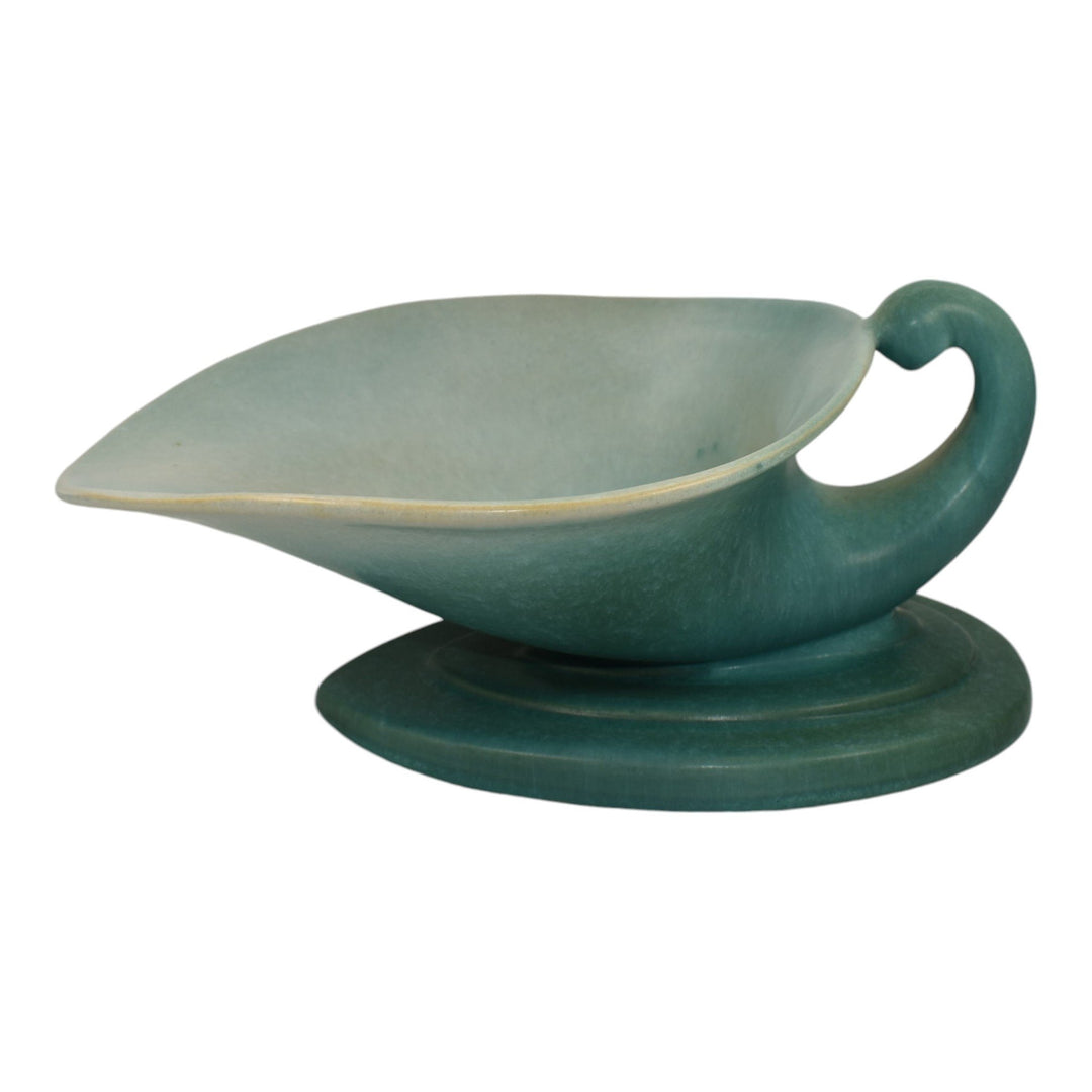 Roseville Rozane Patterns Blue 1941 Mid Century Modern Pottery Cornucopia Vase 2 - Just Art Pottery