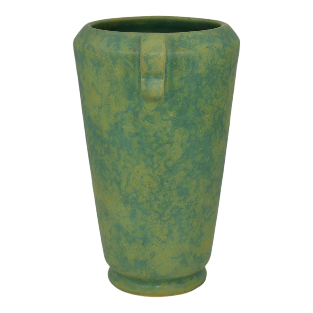 Weller 1930s Vintage Art Deco Pottery Mottled Matte Green Ceramic Vase