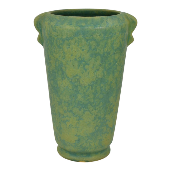 Weller 1930s Vintage Art Deco Pottery Mottled Matte Green Ceramic Vase