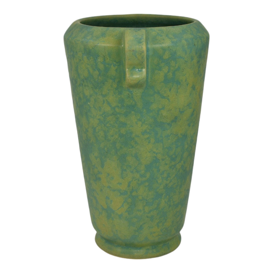 Weller 1930s Vintage Art Deco Pottery Mottled Matte Green Ceramic Vase