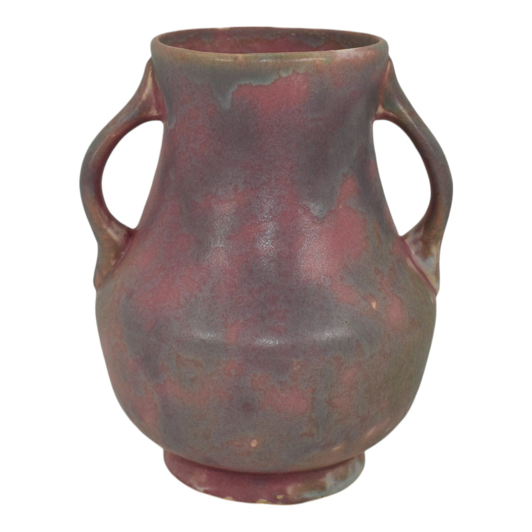 Burley Winter 1930s Arts And Crafts Pottery Purple Handled Mottled Ceramic Vase - Just Art Pottery